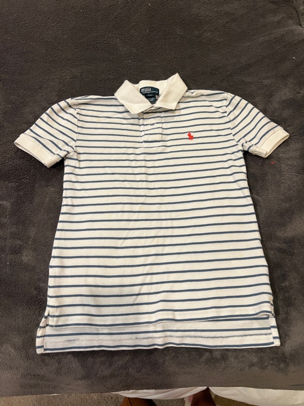 Polo by Ralph Lauren White Polo with Navy Stripes and Red Logo